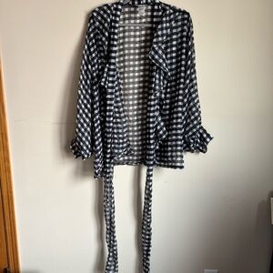 Free People Black and White Sheer Cardigan Blouse with tie front